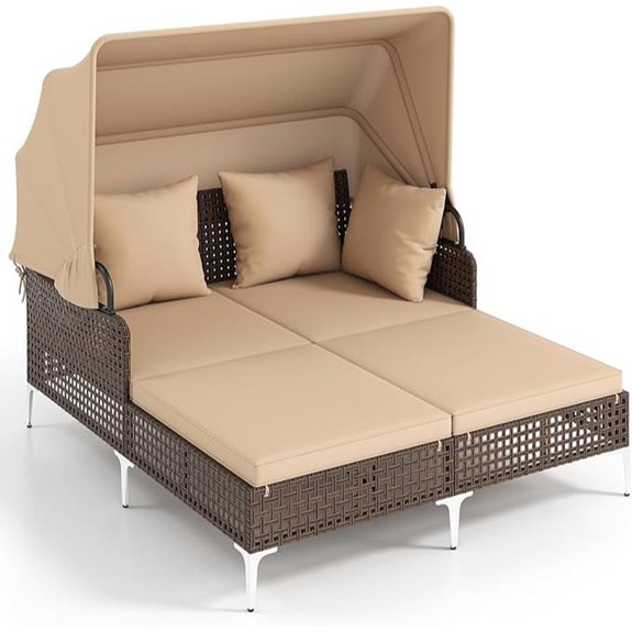 Tangkula Outdoor Rattan Daybed with Canopy