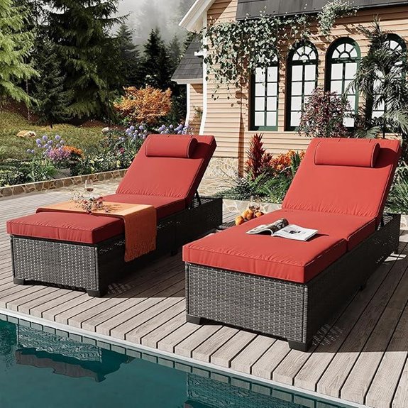 Outdoor Wicker Chaise Lounge Chairs (Set of 2)
