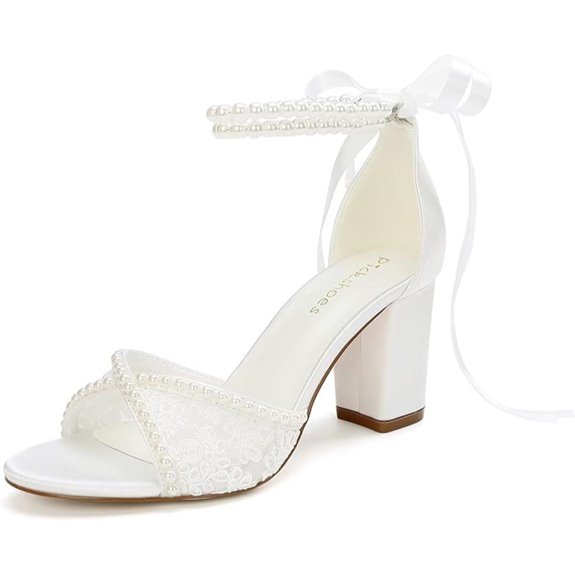 Lace Bridal Wedding Shoes with Pearl Heels