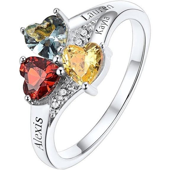 Custom4U Personalized Birthstone Rings for Women