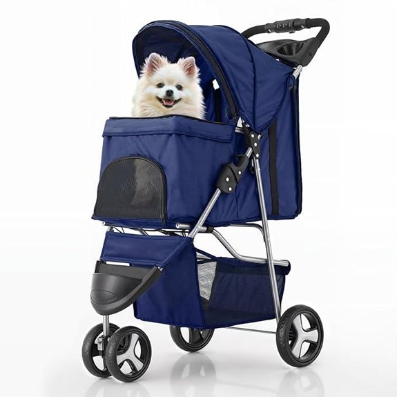 MoNiBloom 3-Wheel Pet Stroller with Mesh and Accessories