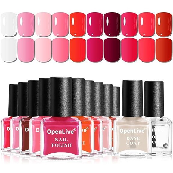 12-Piece Pink Nail Polish Set with Base & Top Coats