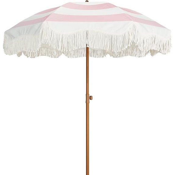 AMMSUN Boho Fringe Patio Umbrella Pink Stripes