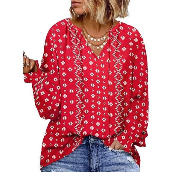 EytINo Plus Size Floral V-Neck Boho Blouse