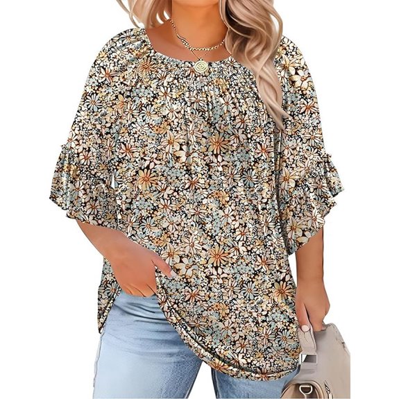Micoson Plus Size Ruffle Sleeve Blouse