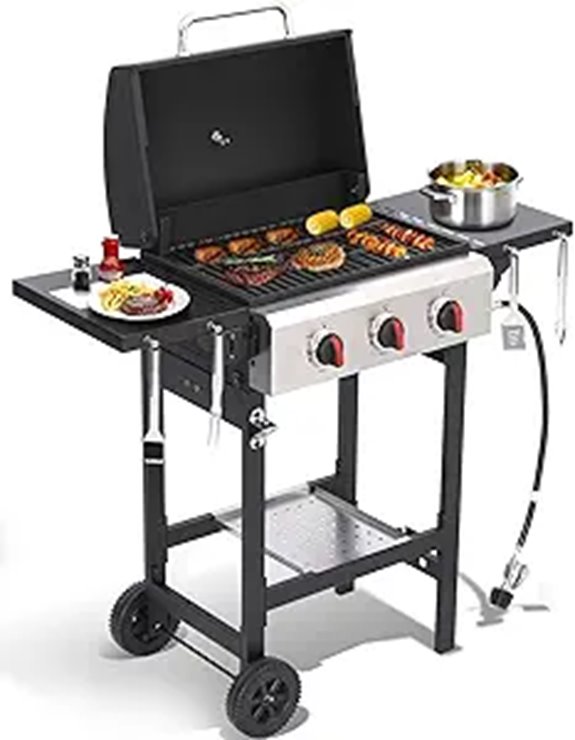 Propane Gas Grill with Side Tables 3-Burner Portable