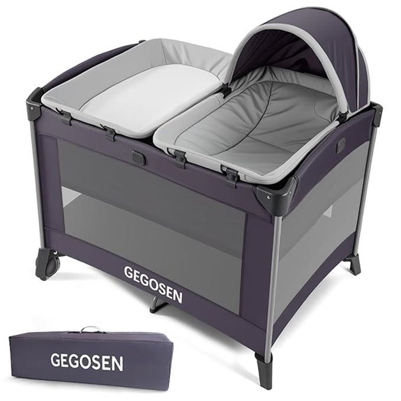 Portable 4-in-1 Baby Playard with Bassinet & Canopy
