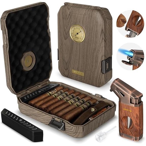 Travel Cigar Humidor Set with Cutter & Lighter