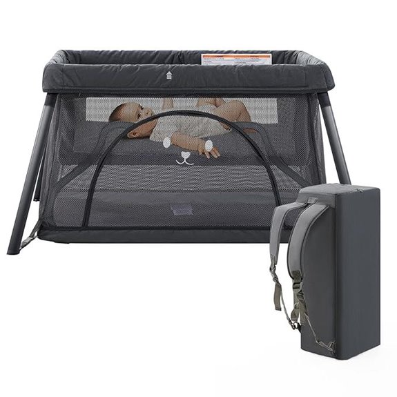 Portable Travel Baby Crib with Mattress (Dark Grey)