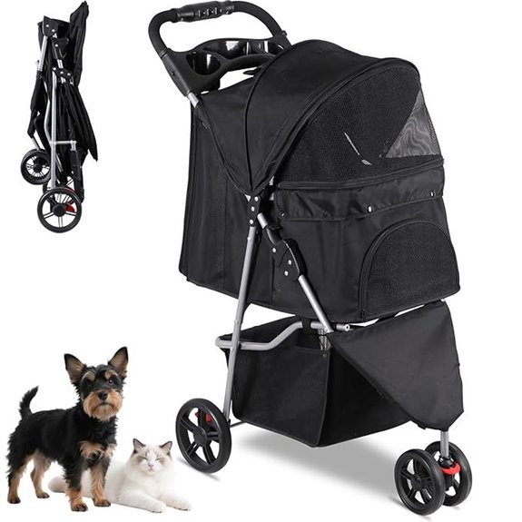 Foldable Pet Stroller with Weather Cover and Storage
