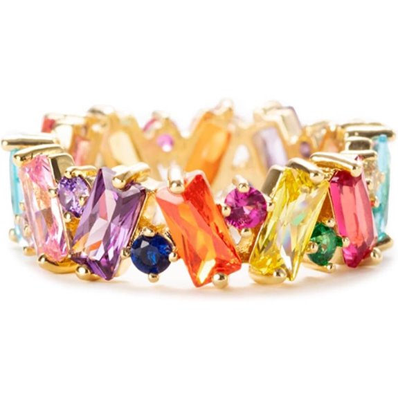 Colorful Rainbow Emerald Cut Eternity Ring for Women