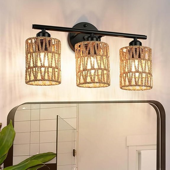 Frideko 3-Light Rattan Bathroom Vanity Wall Lamp
