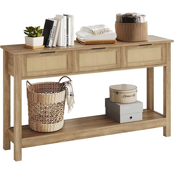 Luoxiao Rattan Console Table with 3 Drawers