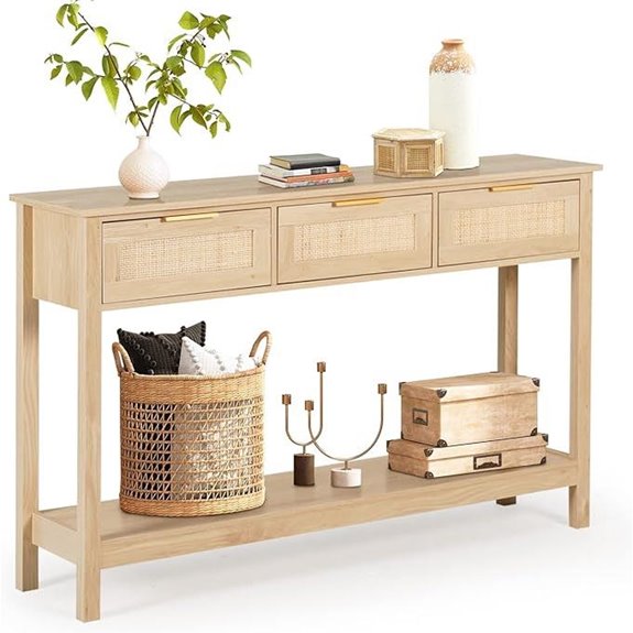 LAZZO Rattan Console Table with Drawers and Shelf
