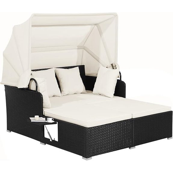 Tangkula Patio Rattan Daybed with Canopy and Cushions