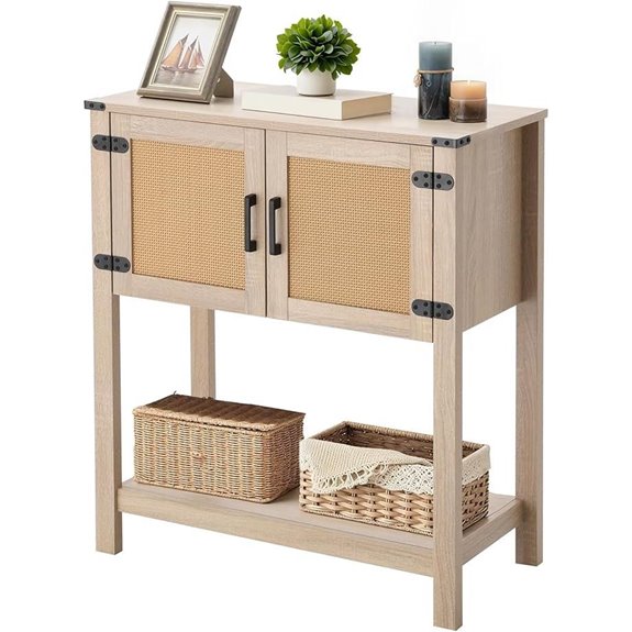 EROMMY Console Table with Rattan Doors and Storage