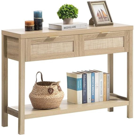SICOTAS Rattan Entryway Console Table with Storage