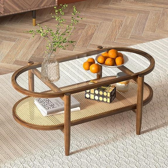 Giantex Rattan Coffee Table with Glass & Storage