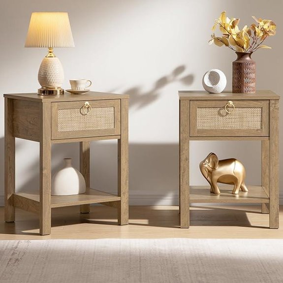 SICOTAS Rattan Nightstand Set with Brass Knobs