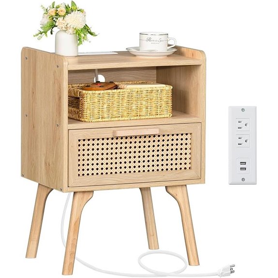 Lerliuo Rattan Nightstand with Charging Station