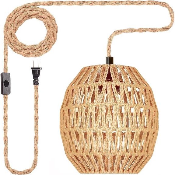 Rattan Pendant Light with Switch for Bedroom Living