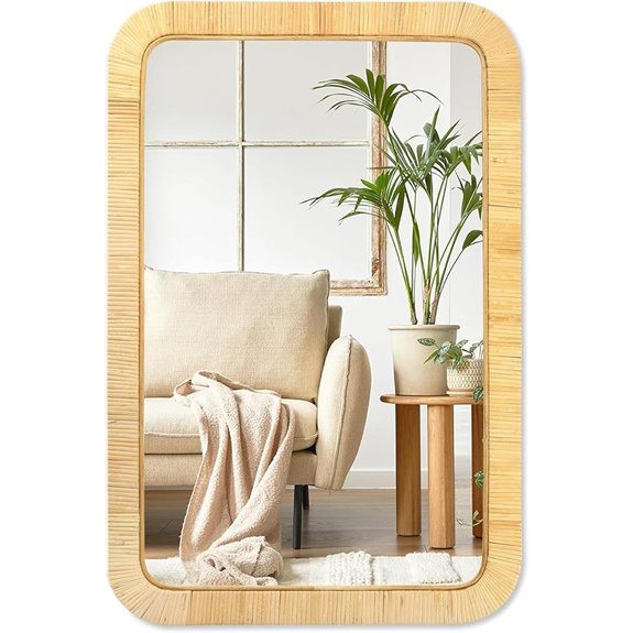 PERFNIQUE Rattan Rectangle Mirror for Home Decor