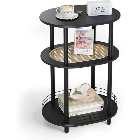 Rattan Round Side Table with Metal Basket