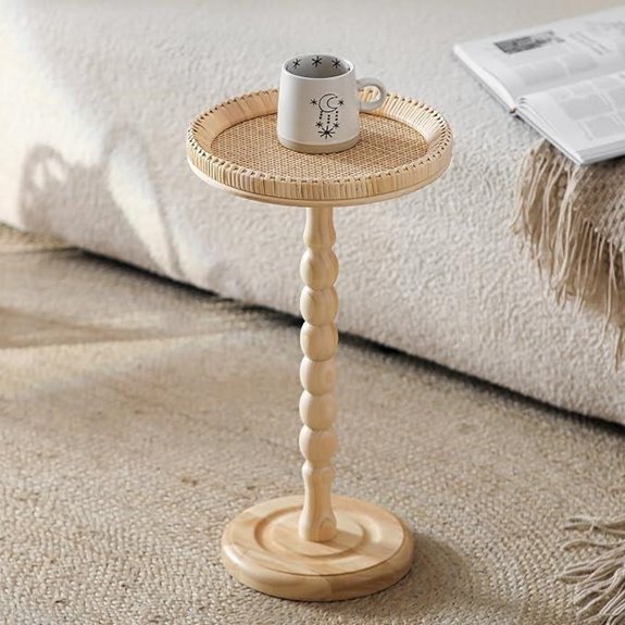 Rattan Small Side Table with Solid Wood Legs