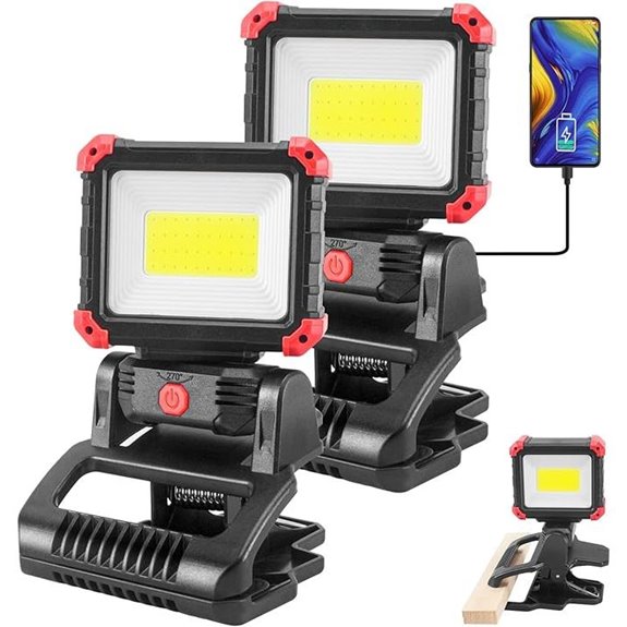 LED Rechargeable Work Light with Clamp (2 Pack)