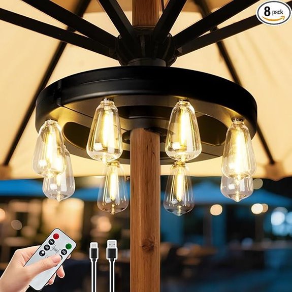 Rechargeable Patio Umbrella Light with 8 Bulbs