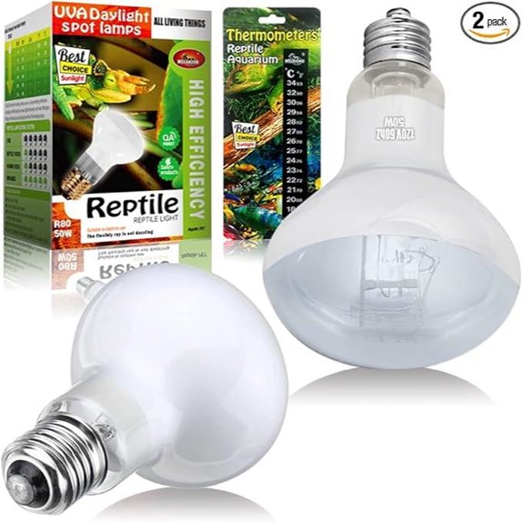 Reptile Heat Lamp 75W 2 Pack with Temperature Strips