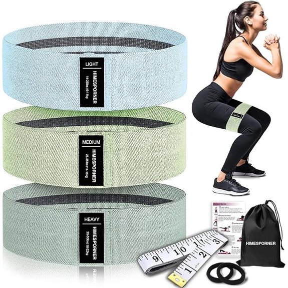 Wide Fabric Resistance Bands with Hair Ties and Tape