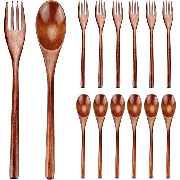 Wooden Utensil Set (12 Pieces) Reusable Bamboo Flatware