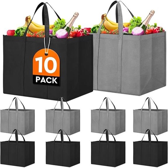 WISELIFE Reusable Grocery Bags 10 Pack Large & Foldable