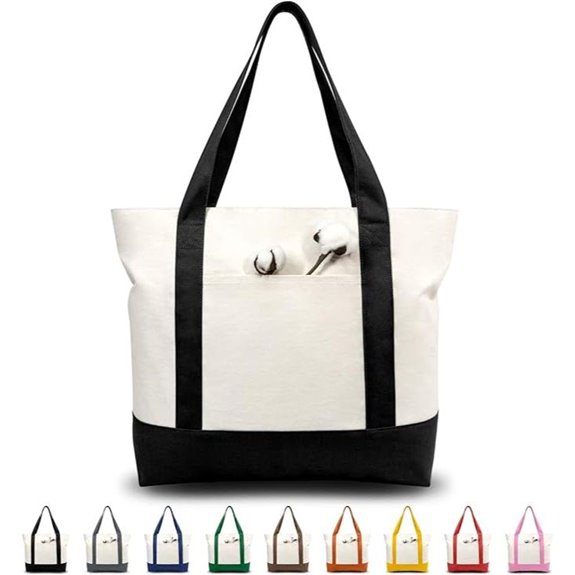 TOPDesign Canvas Tote Bags with Zipper Reusable Grocery