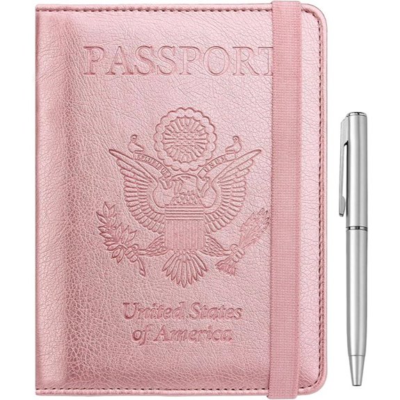 WALNEW RFID Passport Holder with Pen Rosegold