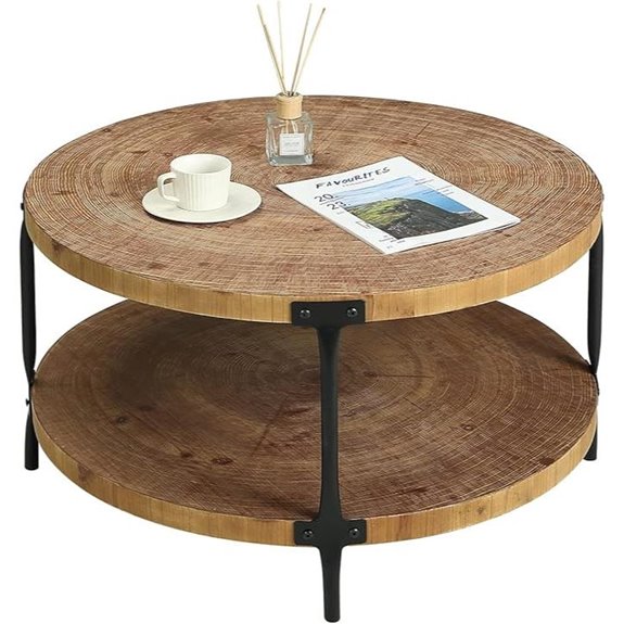 Round Boho Wood Coffee Table Natural 29.1 Diameter
