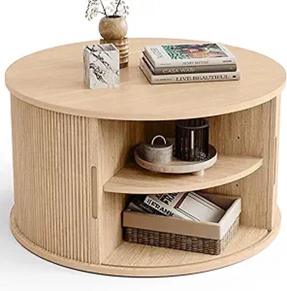 LINSY HOME Round Coffee Table with Storage