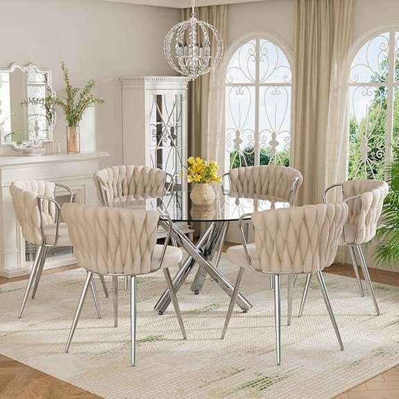 7-Piece Round Glass Dining Set with Velvet Chairs