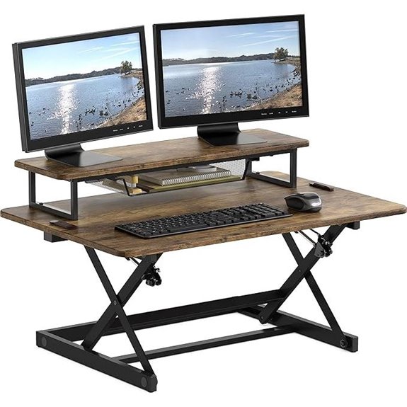 SHW Adjustable Standing Desk Converter Rustic Brown