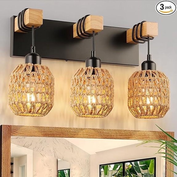 Rustic 3-Light Farmhouse Bathroom Wall Sconces
