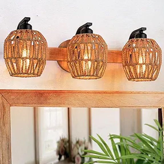 Rustic Rattan Bathroom Vanity Light Fixtures