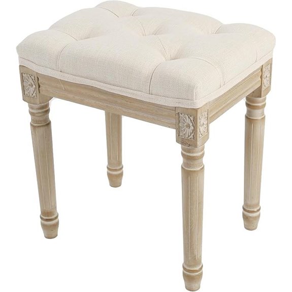 Yusong Upholstered Vanity Stool with Rustic Wood