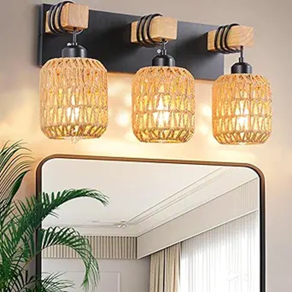 Rustic 3-Light Woven Rattan Vanity Wall Sconce