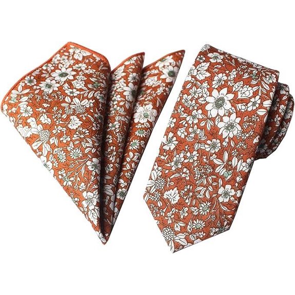 Secdtie Men's Floral Skinny Necktie & Pocket Square