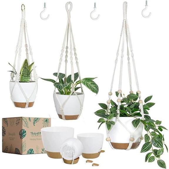 Hanging Macrame Planters (Set of 3) with Self-Watering