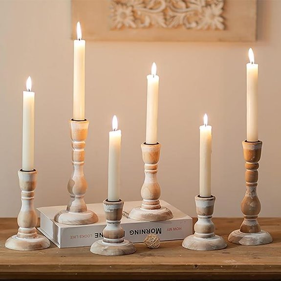 Rustic Wooden Candle Holders Set of 6