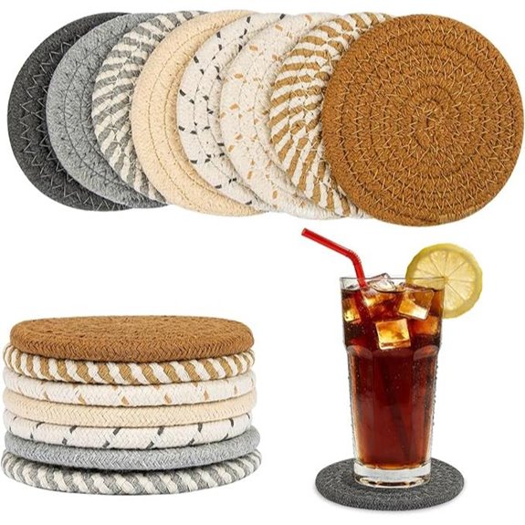 8 PCS Woven Drink Coasters - Absorbent Boho Decor