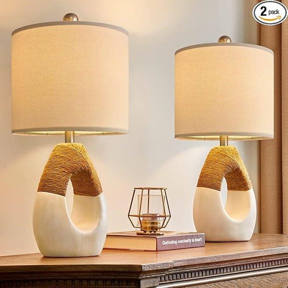 OYEARS Boho Rattan Nightstand Table Lamps (Set of 2)