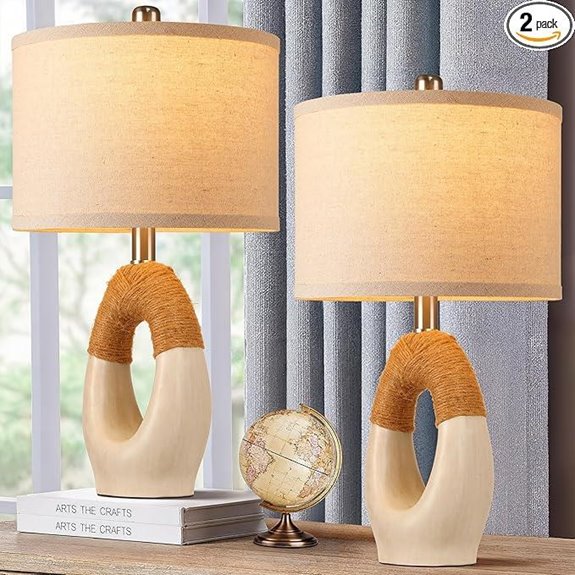 Hamucd Set of 2 Rattan Farmhouse Bedside Lamps